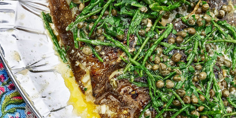 Whole Plaice in a Fish Clamp with Caper Butter & Samphire