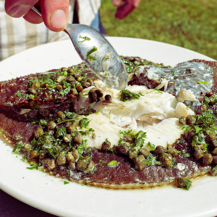 On the Coals Turbot, Charcoal Butter Sauce & Charred Lemon I Kasai Grills