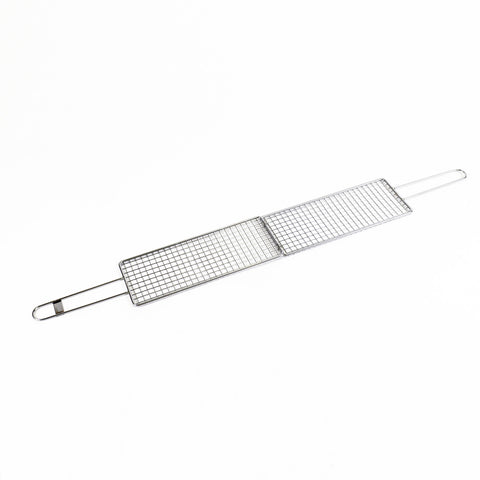 Kasai Stainless Steel Double Grilling Basket - 30 x 12 x 1cm - 45cm Overall Length