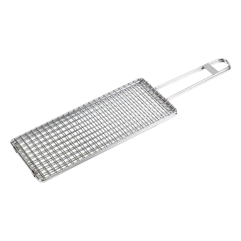 Kasai Stainless Steel Double Grilling Basket - 30 x 12 x 1cm - 45cm Overall Length